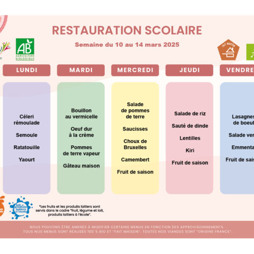 menu du 10 au 14 mars