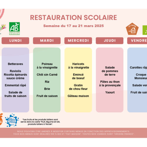 menu du 17 au 21 mars