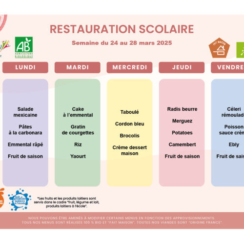 menu du 24 au 28 mars