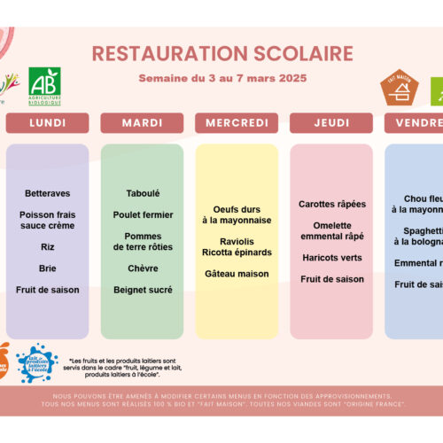 menu du 3 au 7 mars