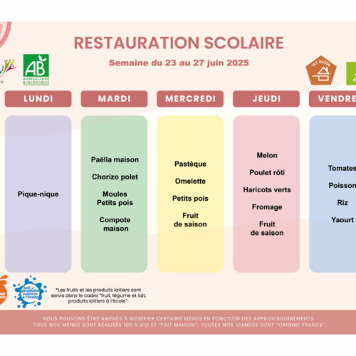 menu du 23 au 27 juin