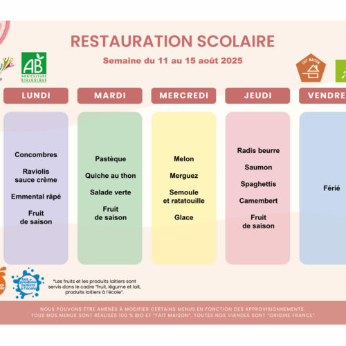 menu du 11 au 15 aout