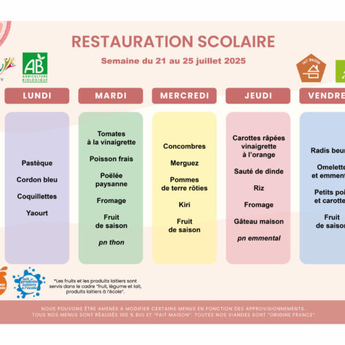 menu du 21 au 25 juillet