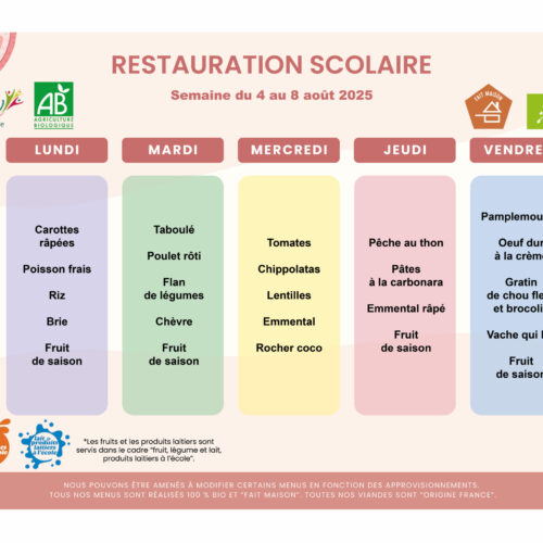 menu du 4 au 8 aout